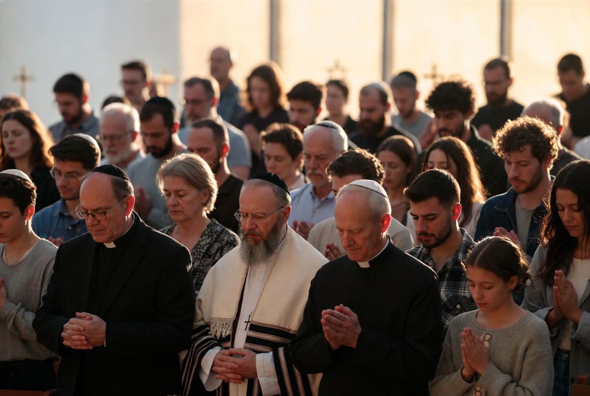 Symbolbild: Gläubige verschiedener Religionen im gemeinsamen Friedensgebet.Quelle: grewi.de (KI erstellt)