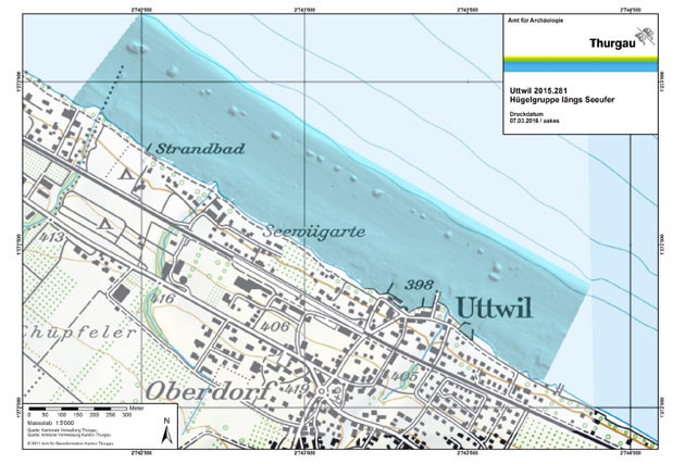 Rätselhafte Hügelkette am Grund des Bodensees zwischen Romanshorn und Güttingen. Copyright/Quelle: Amt für Archäologie Thurgau