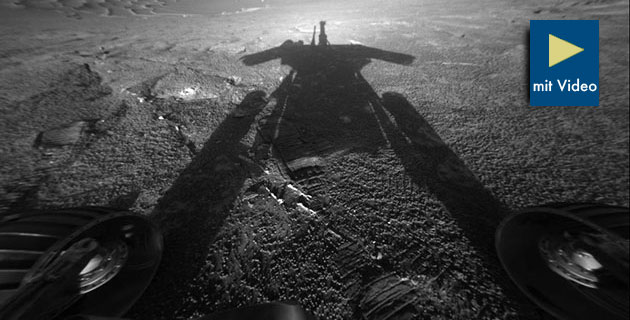Aufnahme des eigenen Schattens auf der Mars-Oberfläche durch den Mars-Rover „Opportunity“ im Juli 2004. Copyright: NASA/JPL-Caltech