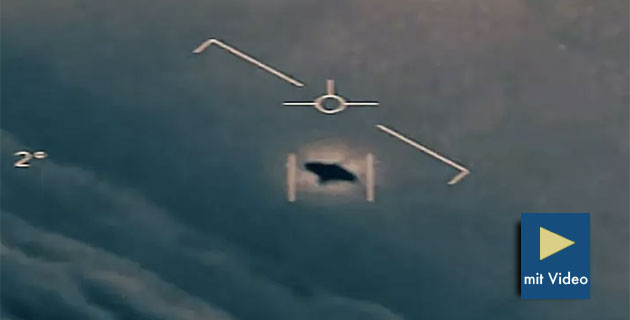 Standbild-Ausschnitt aus einem vom US-Verteidigungsministerium veröffentlichten UFO-Video der Bordkamera eines Navy-Kampfjets. Copyright/Quelle: DoD (USA), ToTheStarsAcademy / New York Times