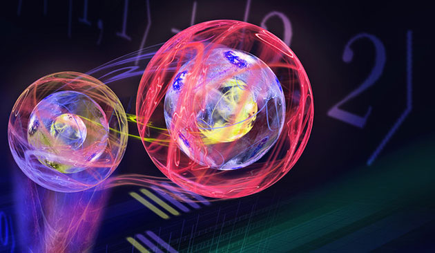 Künstlerische Illustration der Teleportation eines Drei-Ebenen-Zustands. Copyright: ÖAW/Ritsch