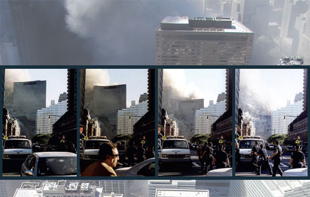 Bildfolge des Einsturzes von Gebäude 7 des World Trade Centers am 11. September 2001. Copyright: unbek.
