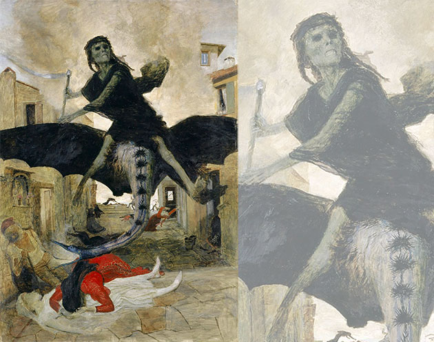 Symbolbild: „Die Pest“ als Dämon. Gemälde von Arnold Böcklin, 1898. Copyright: Gemeinfrei