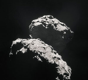 Rosettas Sicht auf den Kometen 67P/Churyumov-Gerasimenko. Copyright: ESA/Rosetta/NAVCAM