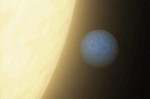 Künstlerische Darstellung eines Exoplaneten mit einer von Wasserstoff dominierten Atmosphäre (Illu.). Copyright: NASA/JPL