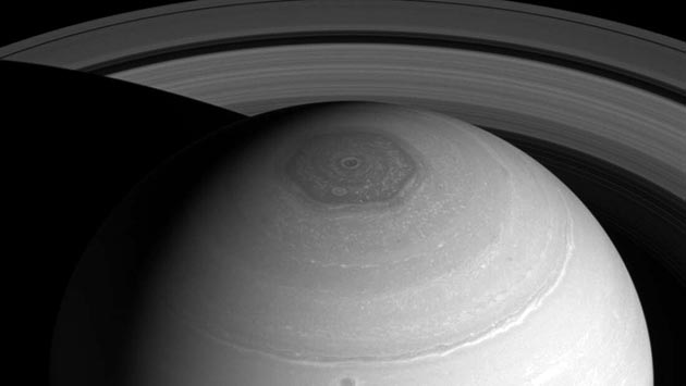 Aufnahme des Saturn-Hexagons durch die Sonde Cassini. Copyright: NASA/JPL-Caltech/Space Science Institute