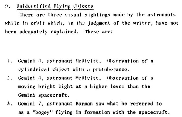 Auszug aus “Kapitel 6”, in dem es um drei UFO-Sichtungen von Astronauten geht, für die auch das Condon-Komitee keine adäquate Erklärung fand.