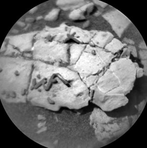Curiosity-ChemCam-Mikroskopaufnahme der Strukturen vom 31. Dezember 2017. Copyright: NASA/JPL-Caltech/LANL