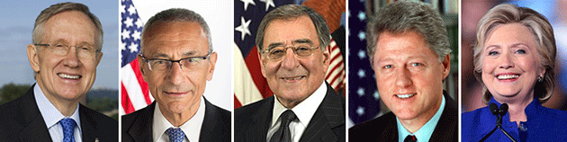 Reid, Podesta, Panetta, Bill und Hillary Clinton (v.l.n.r). Copyright: Gemeinfrei