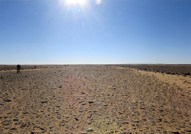 Blick aus dem Inneren des mit einer Seitenlänge von 600 Metern bislang größten bekannten Mustatils. Copyright: Huw Groucutt