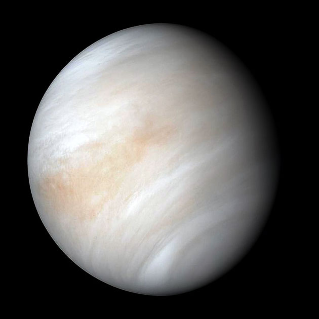 Kontrastverstärkte Aufnahme der Venus durch die NASA-Sonde Mariner 10. Copyright: NASA/JPL-Caltech
