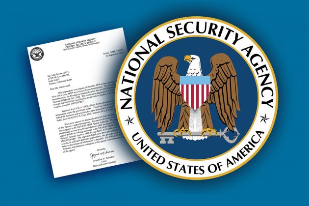 Das Siegel der National Security Agency (NSA) vor dem Hintergrund eines Antwortschriebens an "The Black Vault". Copyright: grewi.de/USGov.