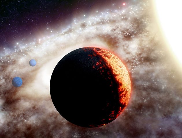 Künstlerische Darstellung des Planeten TOI-561b, in einem der bislang ältesten und metallärmsten Planetensysteme der Milchstraße (Illu.). Copyright: W. M. Keck Observatory/Adam Makarenko
