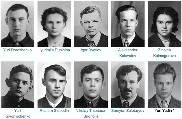 Von den zehn erfahrenen Bergsportlern überlebte nur Juri Judin, der gleich zu Beginn krankheitsbedingt umkehren musste. Quelle: Djatlow-Gedächtnisstiftung