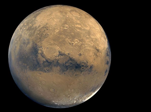 Mosaik-Aufnahme des Mars durch die NASA-Sonde „Viking Orbiter“. Copyright: NASA/JPL-Caltech/USGS