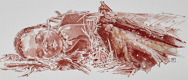 Künstlerische Rekonstruktion des beigesetzten Mtoto (Illu.). Copyright: F. Fuego