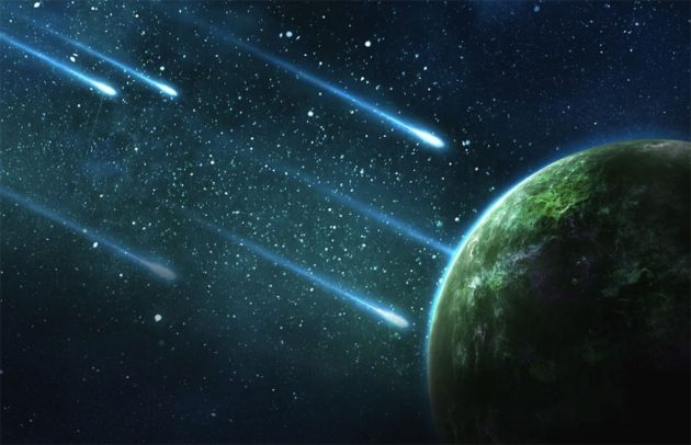 Künstlerische Darstellung kosmischer Einschläge auf einen lebensfreundlichen Planeten (Illu.). Copyright: Yuri B (via Pixabay.com) / Pixabay License