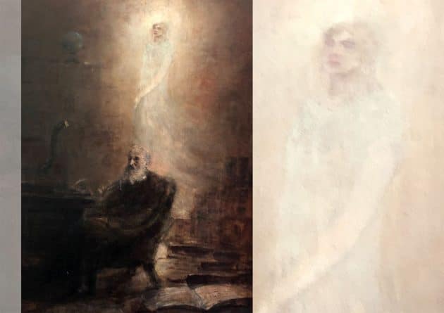 „Erscheinung“, Gemälde von Eugeniu Voinescu (19. Jhrd.). Nach dem Tod seiner Tochter Iulia kam der für seine maritimen Ölgemälde bekannte rumänische Maler aufgrund von Erscheinungen seiner Tochter zu der Überzeugung, mit ihr weiterhin kommunizieren zu können und beschäftige sich zunehmend mit dem Spiritualismus. Copyright: Gemeinfrei