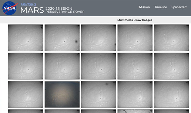 Einige der Einzelbilder, auf denen sich während des 16. Fluges des Mars-Helis ein sich bewegender, dunkler Schatten auf dem Marsboden abzeichnet. Copyright: NASA