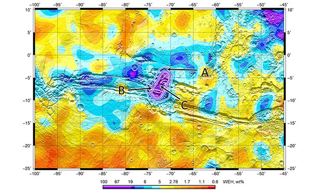 Die wasserreiche Region im mars-Canyon Valles Marineris. Copyright: I. Mitrofanov et al. (2021)