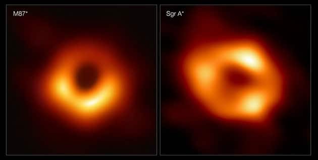Vergleich der beiden bislang abgebildeten Schwarzen Löcher (M87* l. und Sgr A* r.) Copyright: EHT Collaboration