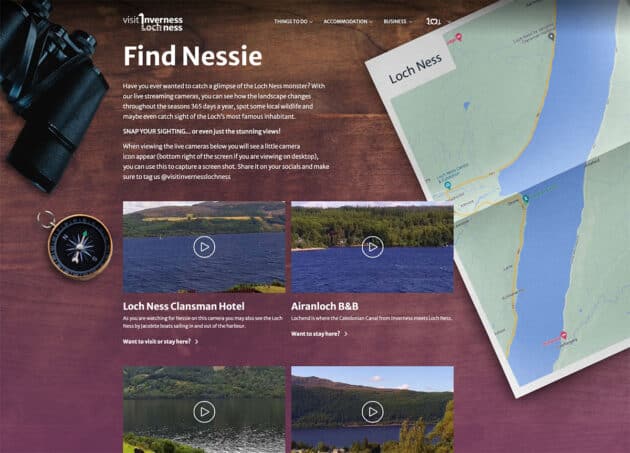 Sceenshot der Find-Nessie-Webseite. Copyright: https://www.visitinvernesslochness.com/live-stream