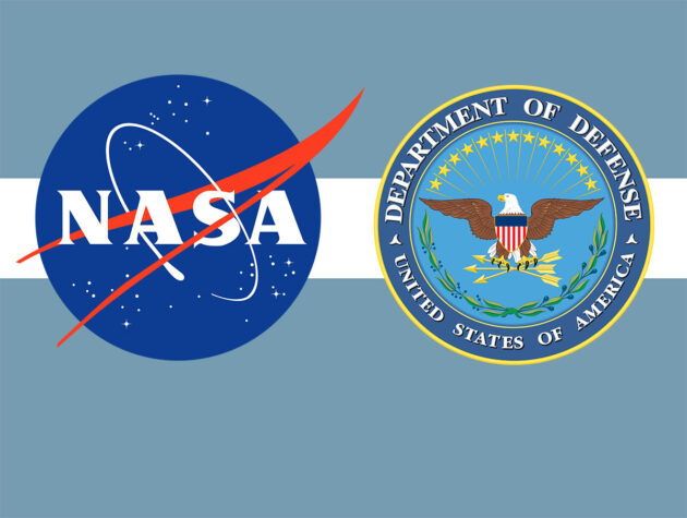 Die Signets der NASA und des US-Verteidigungsministeriums. Copyright: NASA, DoD, US Gov.