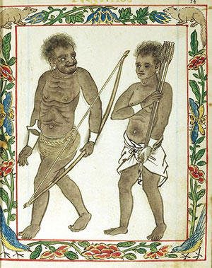 Zeichnerische Darstellung zweier „Negritos“ aus dem sog. Boxer Codex, 16. Jahrhundert (Illu.). Copyright/Quelle: Gemeinfrei