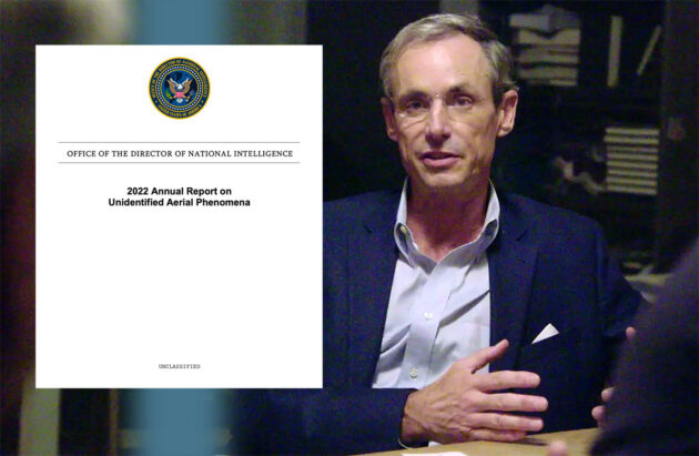 Christopher Mellon und das Titelblatt des neuen UAP-Berichts der US-Geheimdienste. Copyright/Quellen: US Gov./ODNI, christophermellon.net