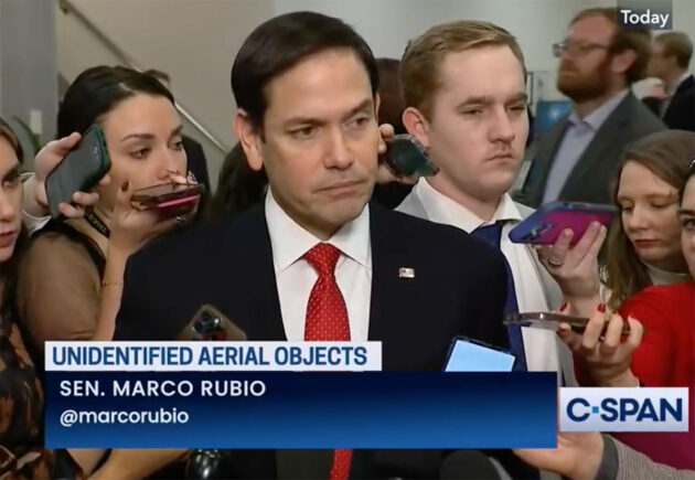 Senator Marco Rubio nach dem UFO-Abschuss-Briefing vor Journalisten und Journalistinnen.Copyright/Quelle: C-SPAN