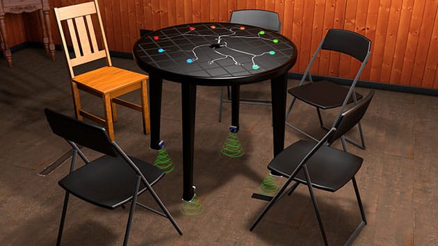 3D-Animation mit Finger-Touchsensoren.Ultraschall Sensordaten. Tischlevitation im Infrarot. Symbolbild: Tischéance. Copyright/Quelle: E. Kruse