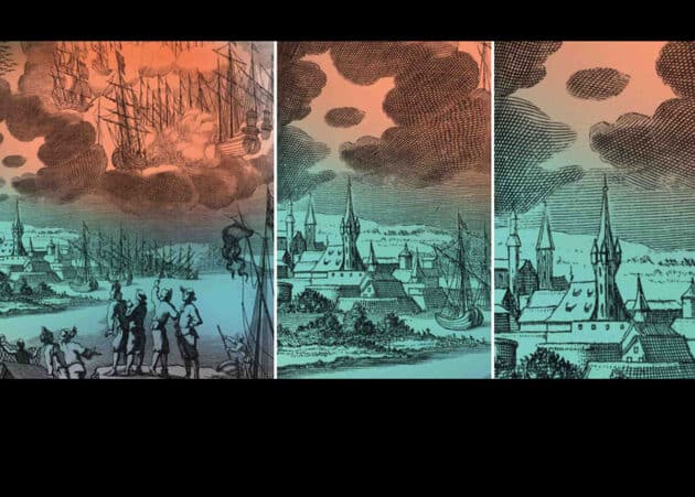 Ausschnitte von Illustration aus Erasmus Francisci: Der Wunder-reiche Uberzug unserer Nider-Welt/Oder Erd-umgebende Lufft-Kreys/ […], Nürnberg, 1680, Detail Copyright/Quelle: Staatsbibliothek zu Berlin, Abteilung Handschriften und Historische Drucke