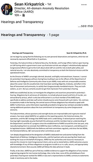 Das Schreiben von Dr. Sean Kirkpatrick im Original.Quelle: Sean Kirkpatrick via LinkedIn