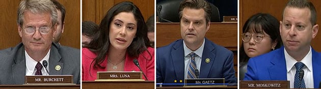 Die republikanischen Abgeordneten Burchett, Luna, Gaetz und Moskowitz (v.l.n.r.).Copyright/Quelle: oversight.house.gov