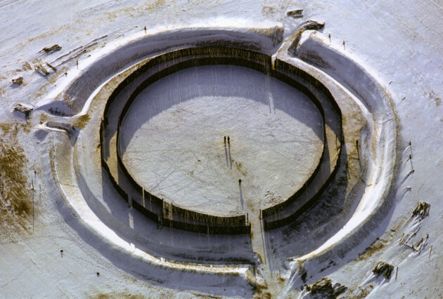 Rekonstruktion der Kreisgrabenanlage aus der Luft von Goseck.Copyright: Landesamt für Denkmalpflege und Archäologie Sachsen-Anhalt, Landesmuseum für Vorgeschichte