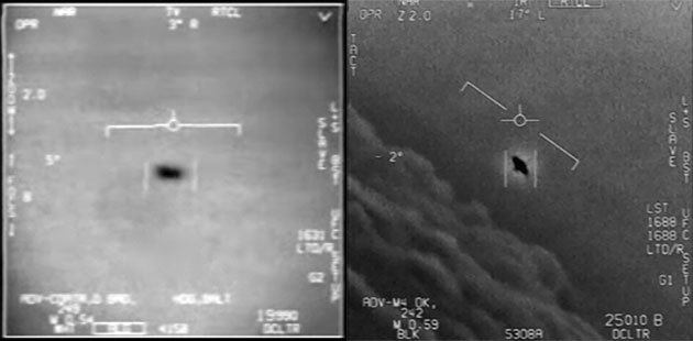Es bedarf nicht viel Fantasie, um Ähnlichkeiten zwischen den von Schickard beschriebenen Erscheinungen am Himmel und den den von Navy-Piloten gefilmten unidentifizierten Flugobjekten zu erkennen.Quelle. US Dept. of Defense