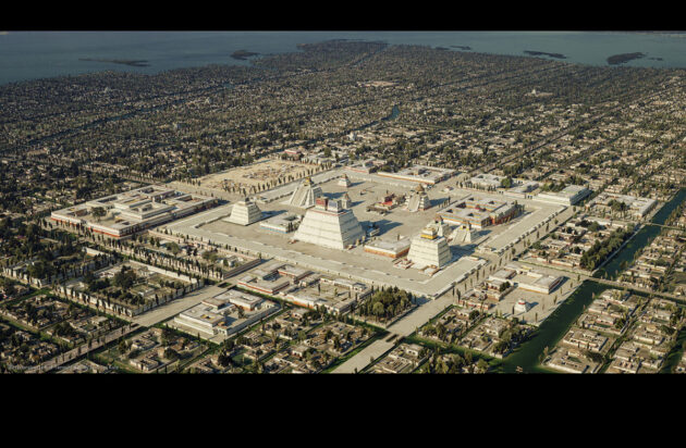 Digitale Rekonstruktion der zentralen Tempelanlage von Tenochtitlán. Copyright/Quelle: Thomas Kole, tenochtitlan.thomaskole.nl