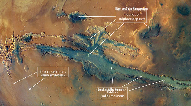 Detailansicht des Vallis Marineris.Copyright/Quelle: ESA (dt. grewi.de)