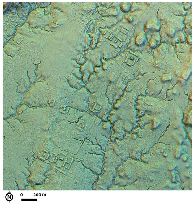 LIDAR-Scan der heute vom Regenwald überwachsenen Reste einer Hauptstraße durch das Upana-Tal in Ecuador.Copyright/Quelle: Antoine Dorison, Stéphen Rostain, Science, 2024