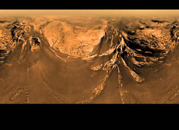 Blick auf die Landschaft des Saturnmondes Titan, aufgenommen von der NASA/ESA-Sonde Huygens am 14. Januar 2005. Copyright: ESA/NASA/JPL/University of Arizona
