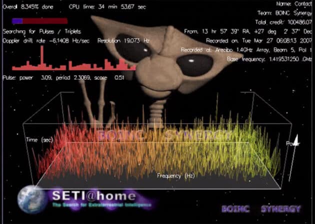 Symbolbild: Der klassische „Bildschirmschone von SETI@home. Copyright: SETI@home (via WikimediaCommons) CC BY-SA 4.0