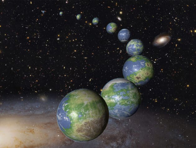 Künstlerische Darstellung erdähnlicher Planeten im zukünftigen Universum (Illu.). Copyright: NASA, ESA, G. Bacon/STScI