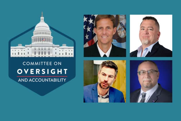 Symbolbild: Das Emblem des "Committee on Oversight and Accountability“ und die vier nun bekannten Zeugen der neuen UFO-Anhörung am 13. November 2024.