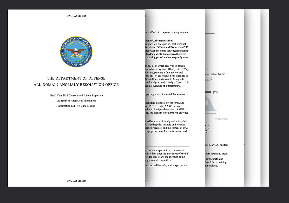 Blick auf dem neuen Jahresbericht der US-UFO-Untersuchungsbehörde AARO für 2024. Copyright/Quelle: AARO/defense.gov