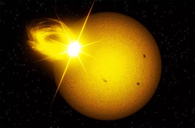 Sonnenähnliche Sterne erzeugen etwa einmal alle hundert Jahre einen Superflare, einen gewaltigen Strahlungsausbruch (Illu.). Copyright: MPS/Alexey Chizhik