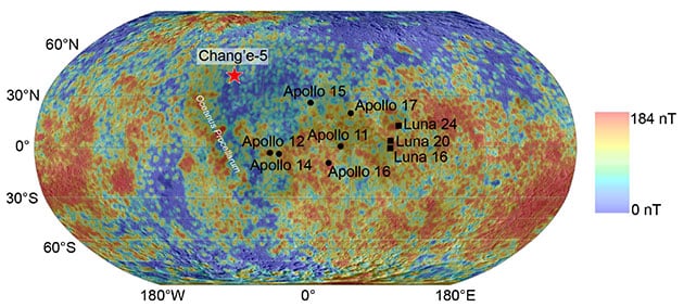 Schaubild zur Verteilung magnetischer Anomalien auf der Mondoberfläche.Copyright: S.Cai et al., Science Advances (2025).