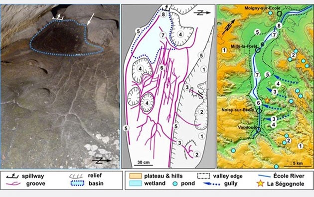 Kartierung des Tals des École-Flusses im Höhlenboden im Felsunterstand Ségognole 3.Copyright: Dr. Médard Thiry