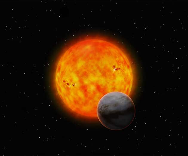 Künstlerische Darstellung des Transits des Exoplaneten „GJ 1214 b“ vor der „Sonnenscheibe“ seines Sterns (Illu.). Copyright: NAOJ