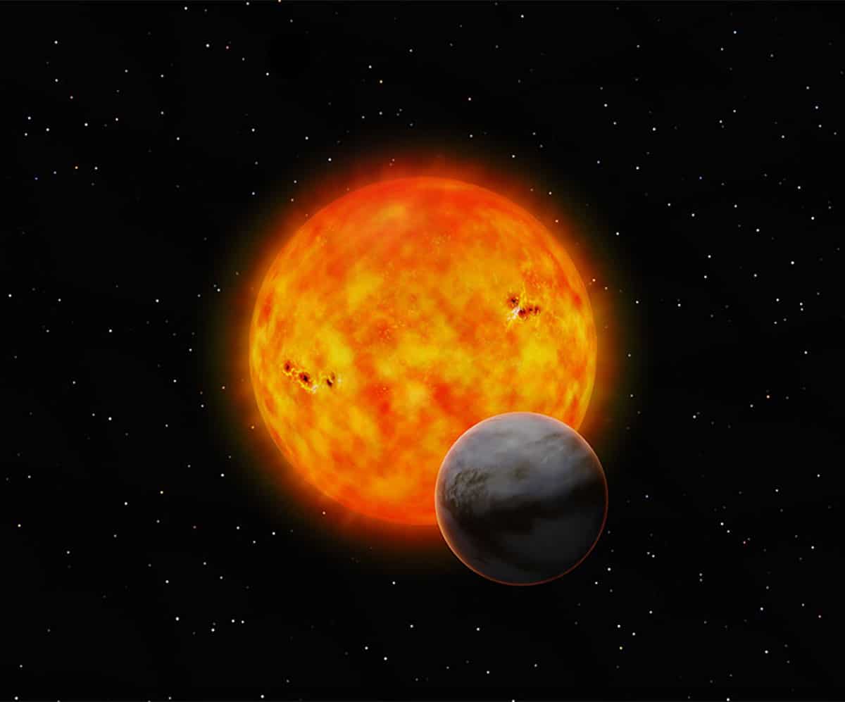 Künstlerische Darstellung des Transits des Exoplaneten „GJ 1214 b“ vor der „Sonnenscheibe“ seines Sterns (Illu.).Copyright: NAOJ