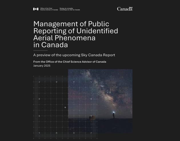 Titelblatt des Vorab-Berichts des “Sky Canada Projects” mit dem Titel „Management of PublicReporting of UnidentifiedAerial Phenomenain Canada“. Copyright/Quelle: Chief Science Advisor of Canada, ocsa-bcsc.gc.ca